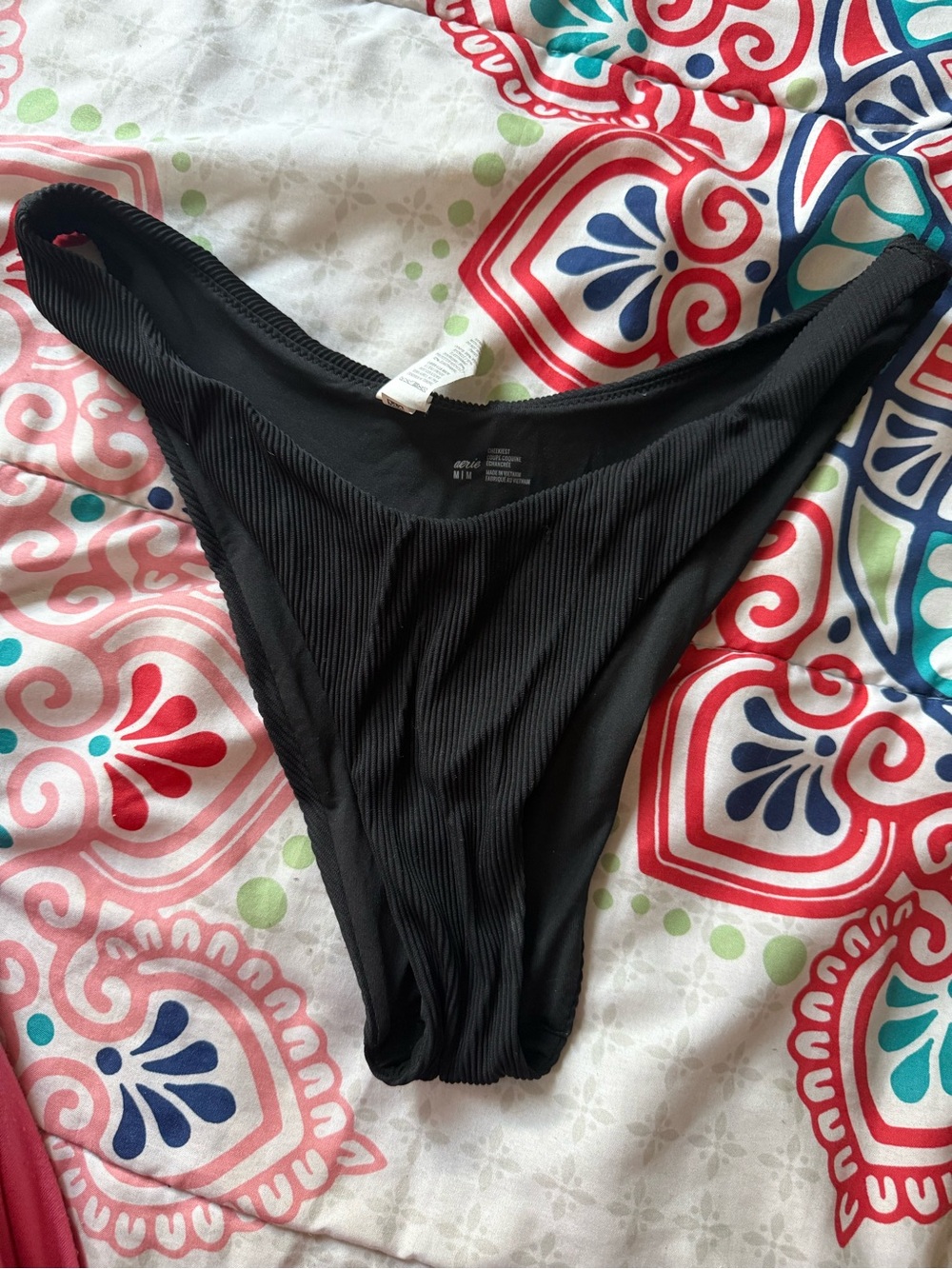 aerie Black Ribbed High-Cut Bikini Bottom